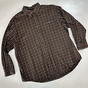 Orvis Men's XXL Plaid Button Down Shirt Black Orange Check Wool Blend